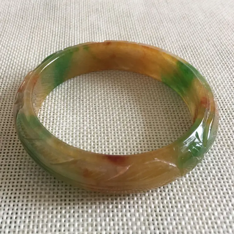 Wyan A 5169 винтажный Китайский резной коричневый зеленый k браслет 58 мм|bangle bracelet|vintage