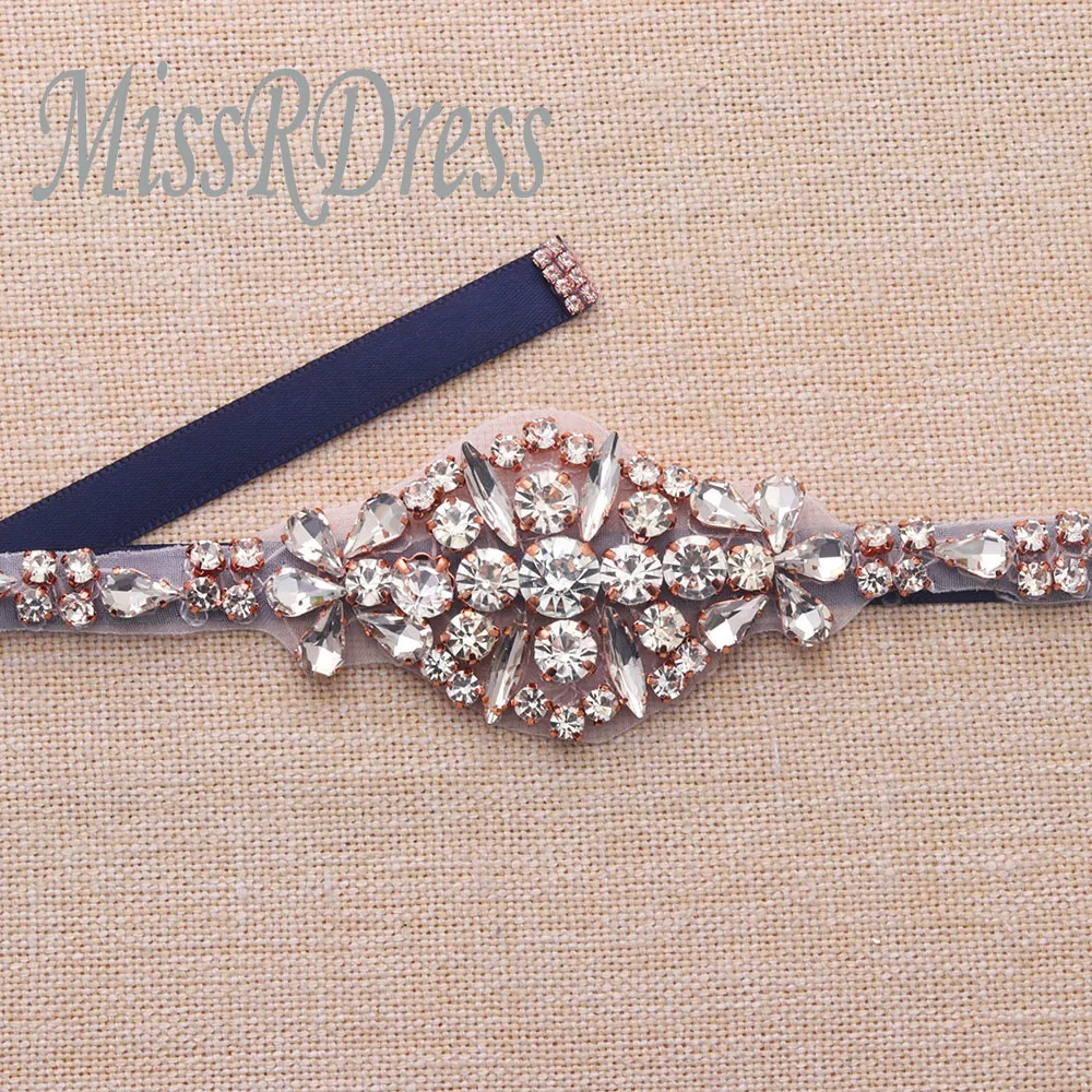 MissRDress тонком каблуке; свадебные туфли со стразами пояс 35,5 дюймов Длинные свадебные створки из розового золота с украшением в виде кристаллов пояс невесты для платье для свадьбы выпускного JK895
