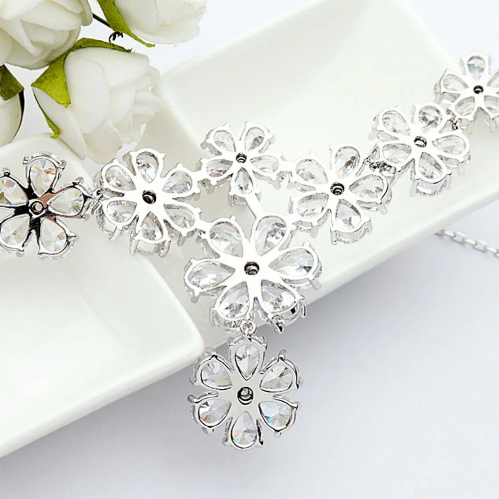 LUOTEEMI New Arrival Big Sale Flower Pendent Wedding Jewelry Sets Cubic Zircon Necklace Earrings For Women | Украшения и