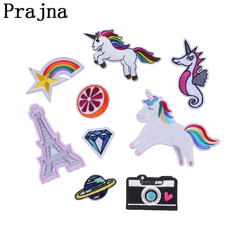 Коричневый Prajna 9 шт./лот нашивки единорог Радуга НЛО планета шитье вышивка мультфильм нашивка полоса на одежде дешевая аппликация - Цвет: Коричневый