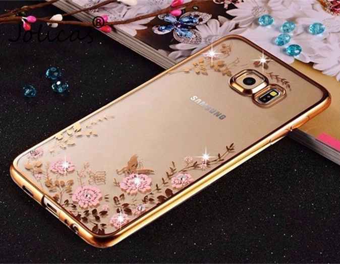 TPU цветок чехол для samsung Galaxy S8 плюс S3 S4 S5 S6 S7 край A3 A5 A7 J1 J3 J5 J7 J330 J530 J730 задняя крышка чехол - Цвет: Gold Pink
