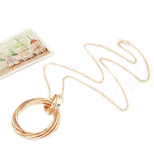 Женское длинное ожерелье золотистого цвета с металлической подвеской|long