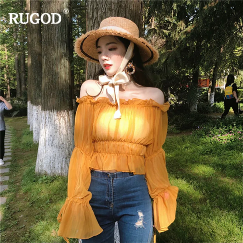 Женская блузка RUGOD прозрачная плиссированная с открытыми плечами и рукавами
