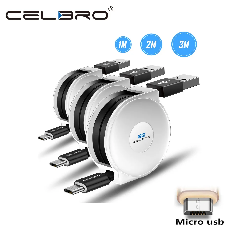 Зарядный кабель Micro Usb 3 м 2 выдвижной шнур плоский usb Кабель Microusb для Xiaomi Redmi 7 6 7A Huawei