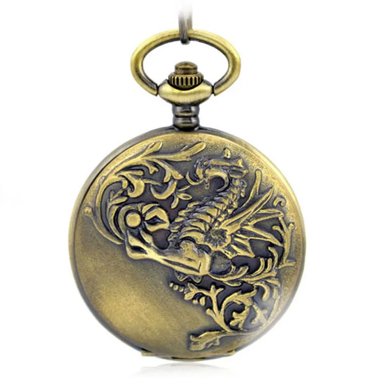 

Brown Skeleton Mechanical Hand Wind Pocket & Fob Watch Clamshell Magnifier Men's Pocket Watch Pendant Dragon Totem Father Gift