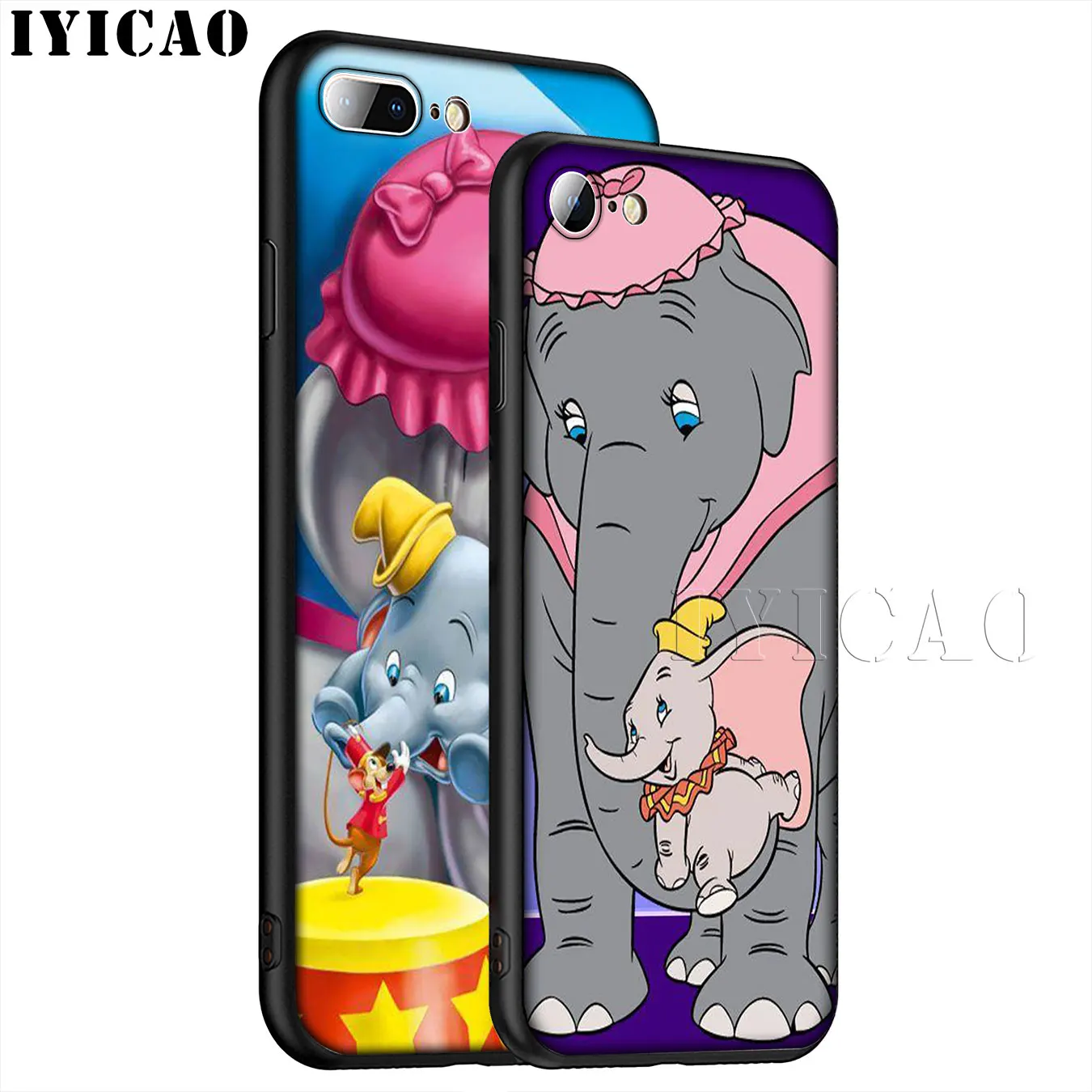 IYICAO Dumbo Cute elephant Anime Soft Silicone Phone Case for iPhone XR X XS 11 Pro Max 6 6S 7 8 Plus 5 5S SE 10 Black Cover |