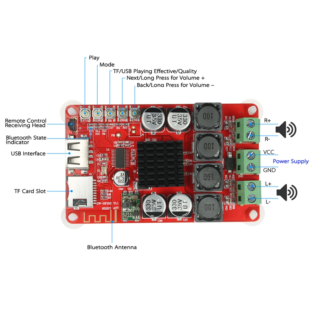 TPA3116 2*50 Вт беспроводной Bluetooth 4 0 аудио приемник плата стерео усилитель модуль DC 8 26