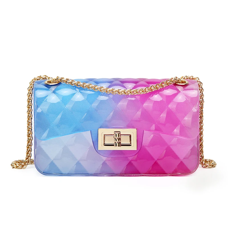 

Fashion Colorful PVC Bag Women High Quality Transparent Plaid Jelly Chian Crossbody Bags Gradient Candy Color Lady Shoulder Bag