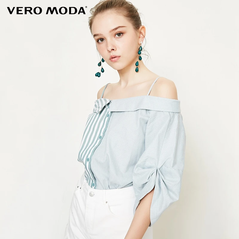 Vero Moda Новая женская полоса сращивания Turn-Down Воротник 3/4 рукава блузка рубашка | 318331549