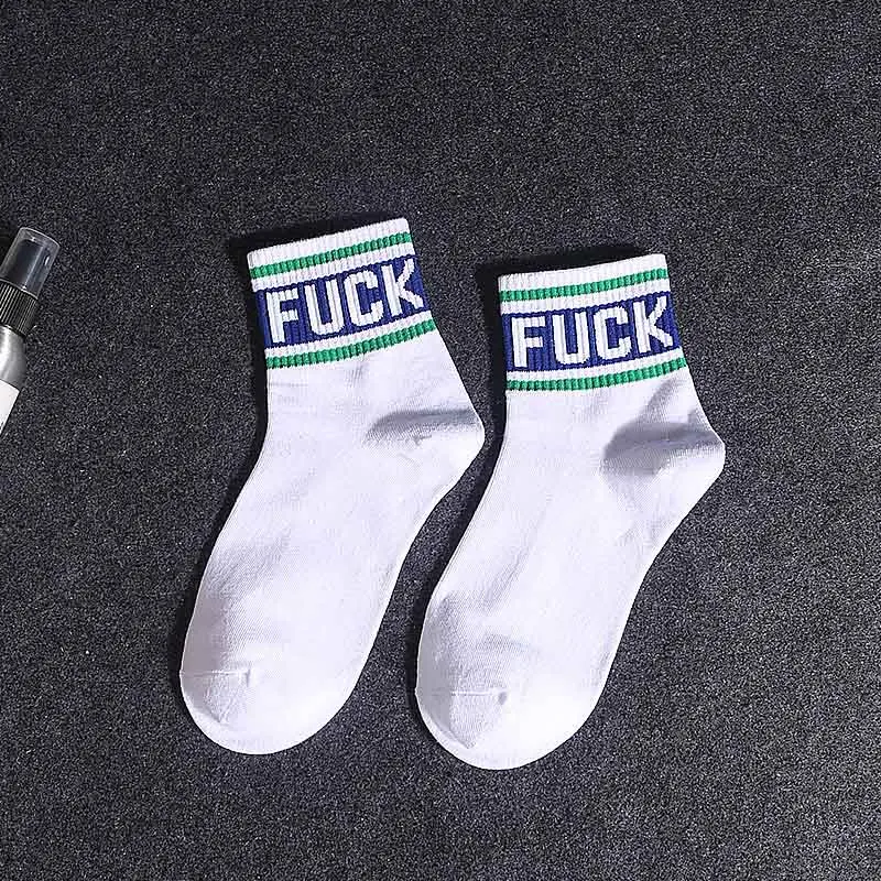 Green Fuck Для женщин зимние модные хлопковые носки в стиле хип-хоп спортивный костюм с буквенным рисунком, осень в полоску из плотной ткани; Повседневное нескользящих носочков Забавный Street Колледж - Цвет: Green Fuck