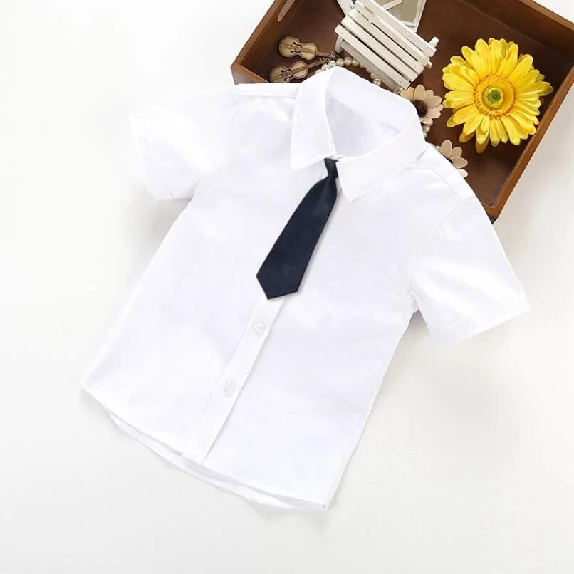 black tie kids tops Детские костюмы; одежда для малышей; коллекция года; летние школьные рубашки для мальчиков; белая рубашка с короткими рукавами и отложным воротником для мальчиков; топы для детей - Цвет: black tie kids tops