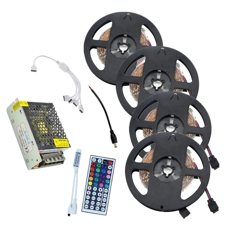 10 м 20 SMD 2835 RGB Светодиодная лента 5 не водонепроницаемая DC 12 В гибкая полный комплект + адаптер