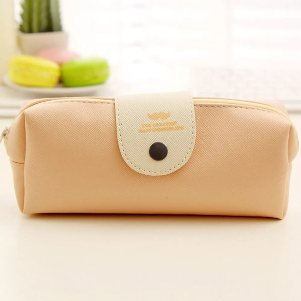 Beige Кожаные ручки, карандаши, Канцтовары чехол на молнии - Цвет: Beige