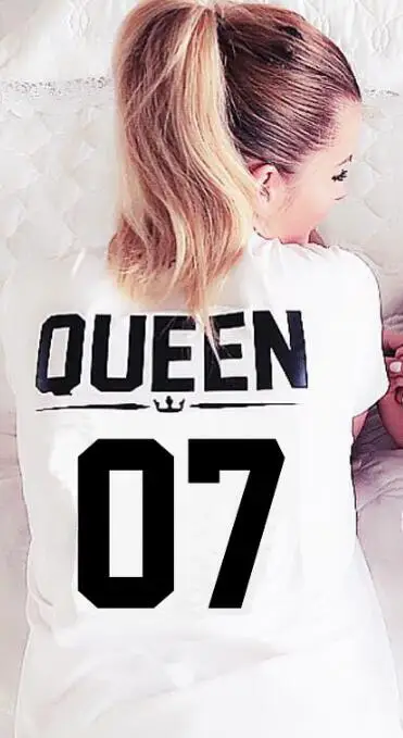 OMSJ/Новинка, хлопковая одинаковая футболка King 07 queen 07, футболка принцессы принца с надписью s, Повседневная Мужская/Женская топики для пар, новорожденных - Цвет: queen 07