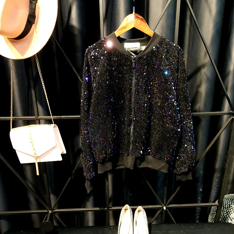 Cakucool/горячая расшитая блестками куртка Весенняя бейсбольная куртка-бомбер с