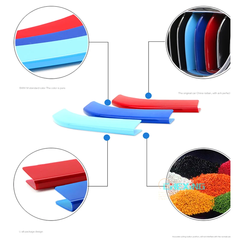 Car styling 3 шт./компл. 3D M Передняя решетка решетки бампера отделкой украшения полоски