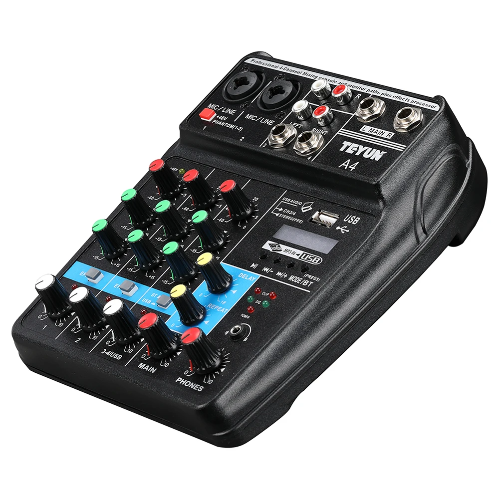 Мини аудио микшер A4 с блютуз записью, профессиональным USB и 4 каналами для DJ, караоке, KTV и встреч.