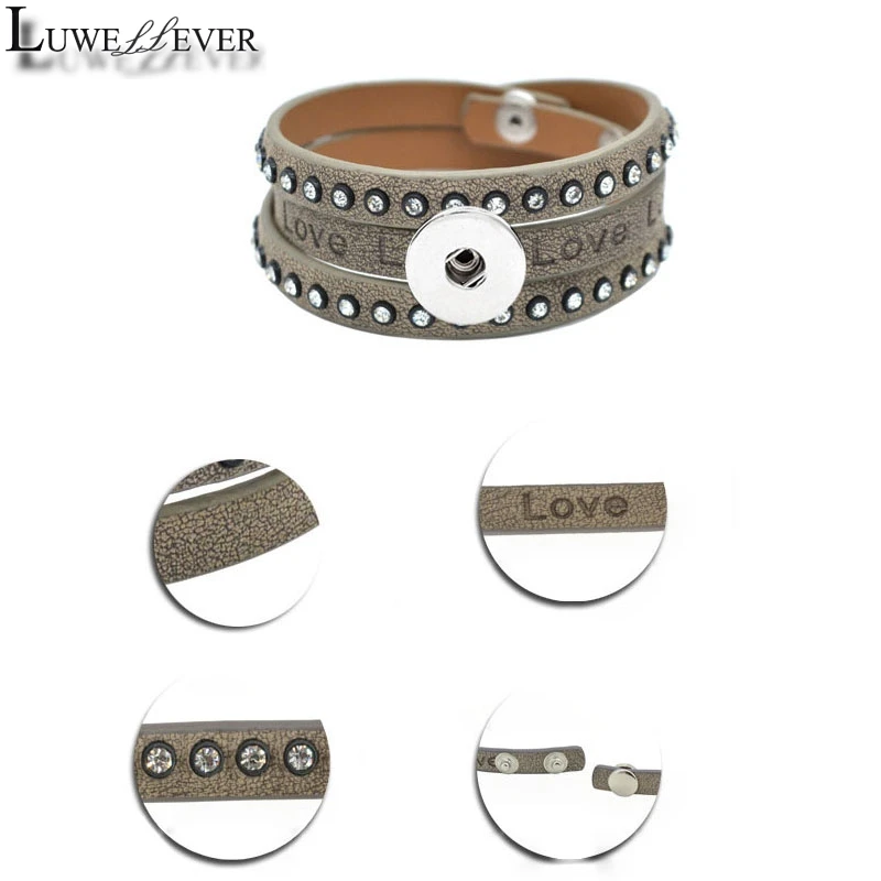 Женский и мужской браслет из ПУ кожи со сменными кристаллами|charm jewelry|18mm snaps18mm snap