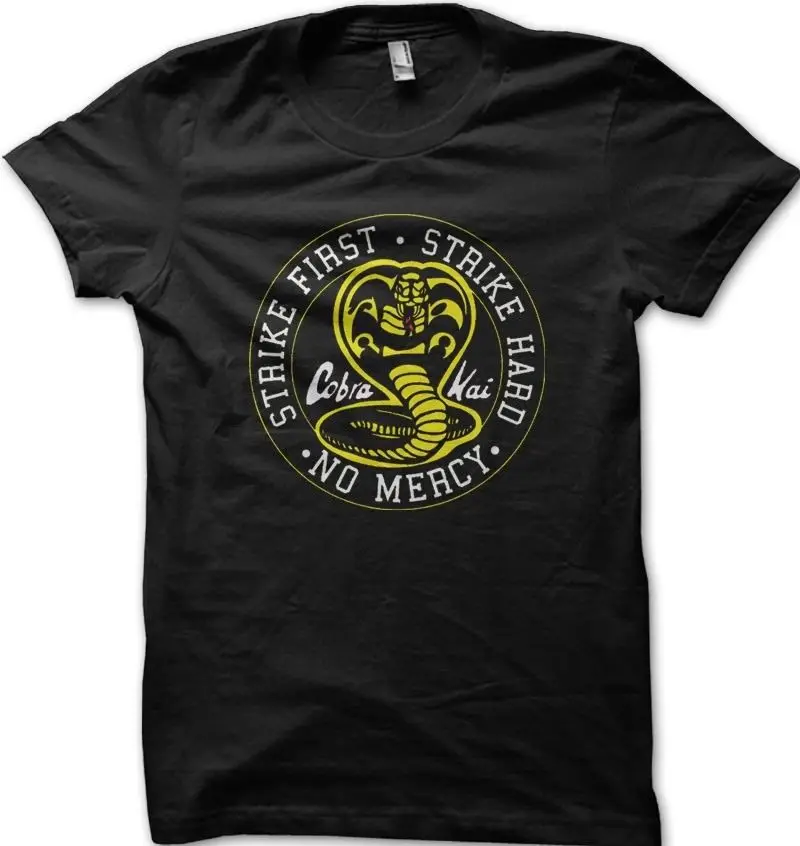 Футболка с принтом Cobra Kai Karate Strike First Hard No Mercy на лето 2019 | Мужская одежда
