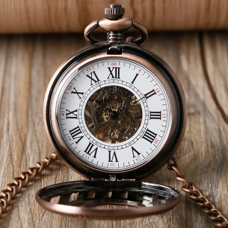 

2016 Unique Strip Copper Hand Wind Mechanical Pocket Watch For Men Ladies Antique Design Hollow Skeleton Fob Watches