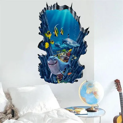 3D Seabed World Shark Dolphin Bedroom Living Room Children's Wall Sticker 6610 | Дом и сад