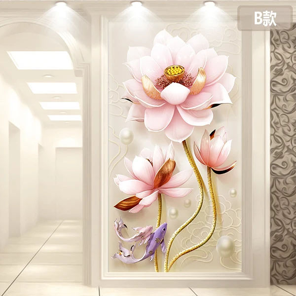 Пользовательские 3d фото обои китайский Стиль 3D lotus милосердия нетканые гостиная Вход Декор росписи роспись стен обои цветок - Цвет: B