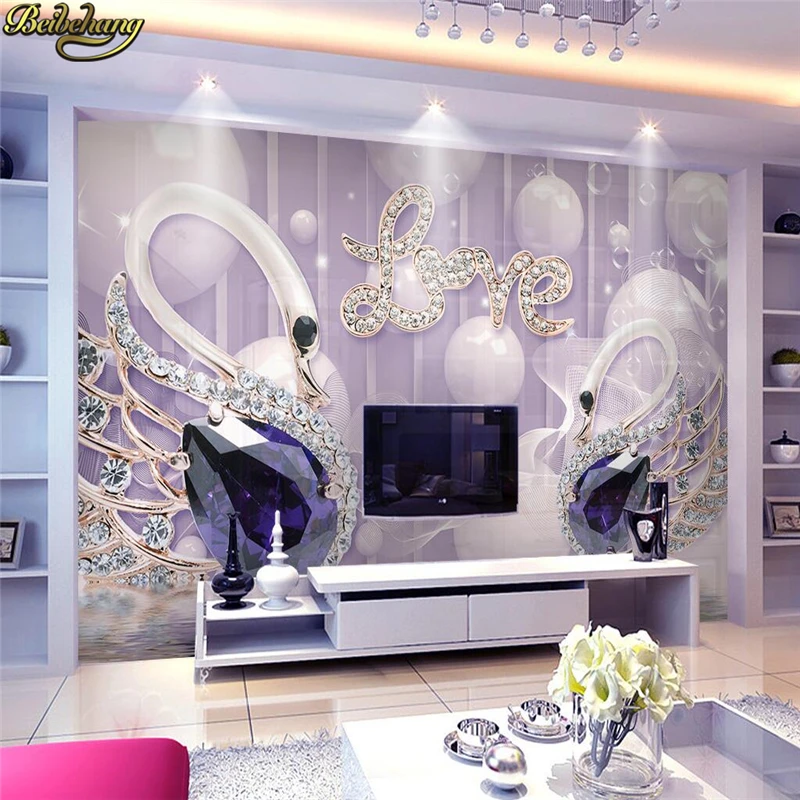 Обои beibehang с изображением лебедя украшенные бижутерией|papel de parede|de paredecustom wallpaper |