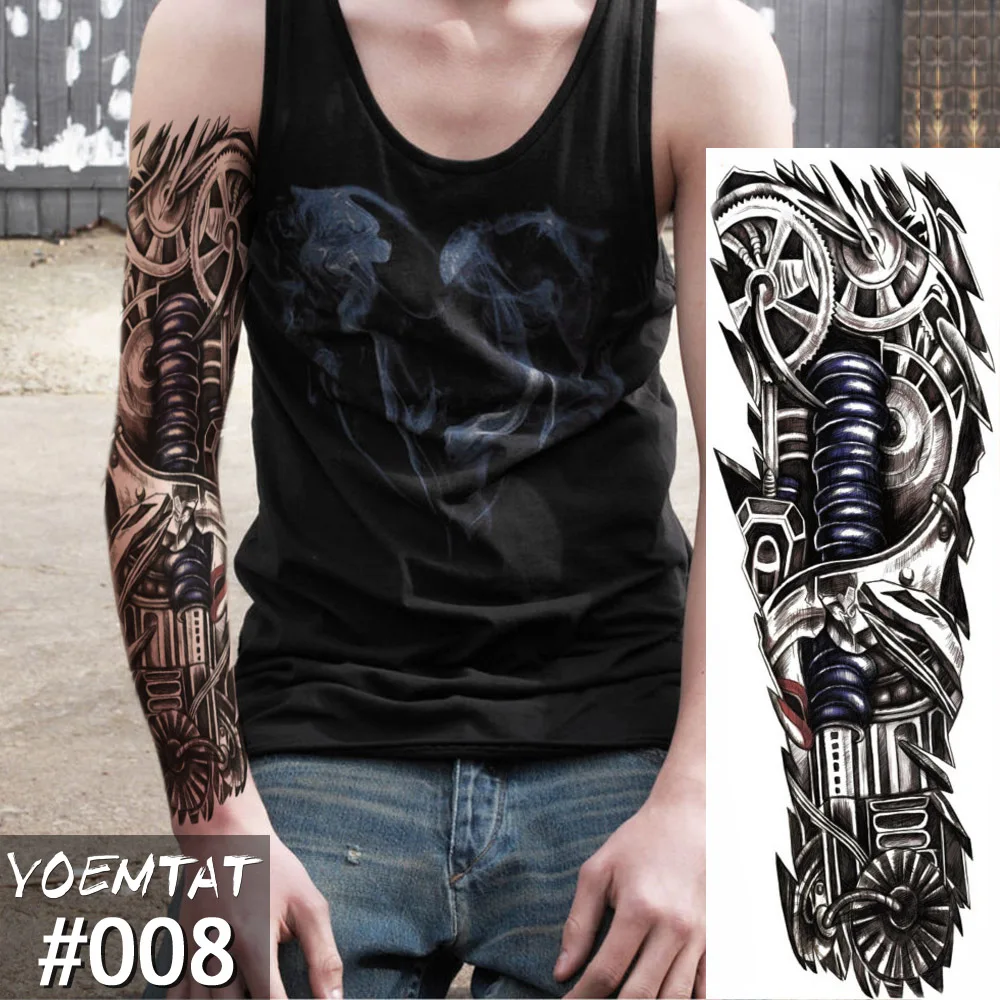 

New 1 Piece Temporary Tattoo Sticker Totem Design Full Flower Tattoo with Arm Body Art Big Large Fake Tattoo Sticker