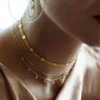 bk new fashion multi layer necklace for women gold color natural sweater chain clavicle necklace choker chain jewelry gift