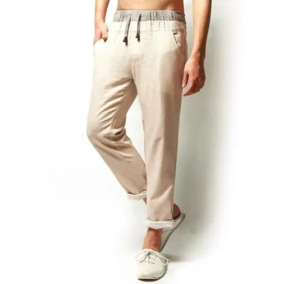 

2019 Men's Summer Pants Men Linen Drawstring Flax Pants Hemp Cotton Casual Pants Breathable Slim Flax Home Men Trousers
