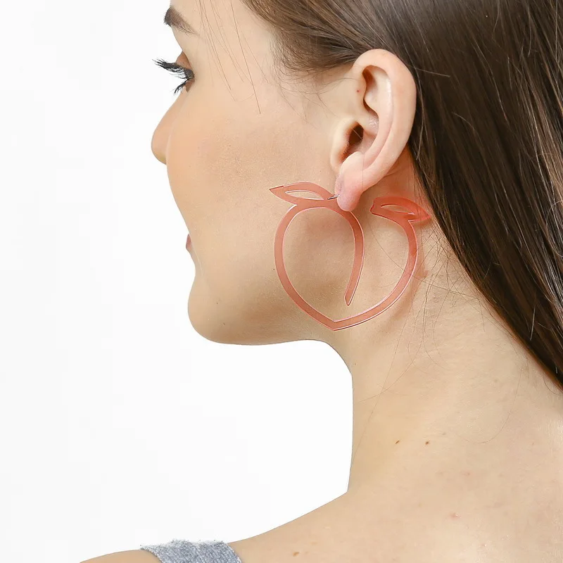 Женские сережки гвоздики большие милые серьги в форме фруктов розового и