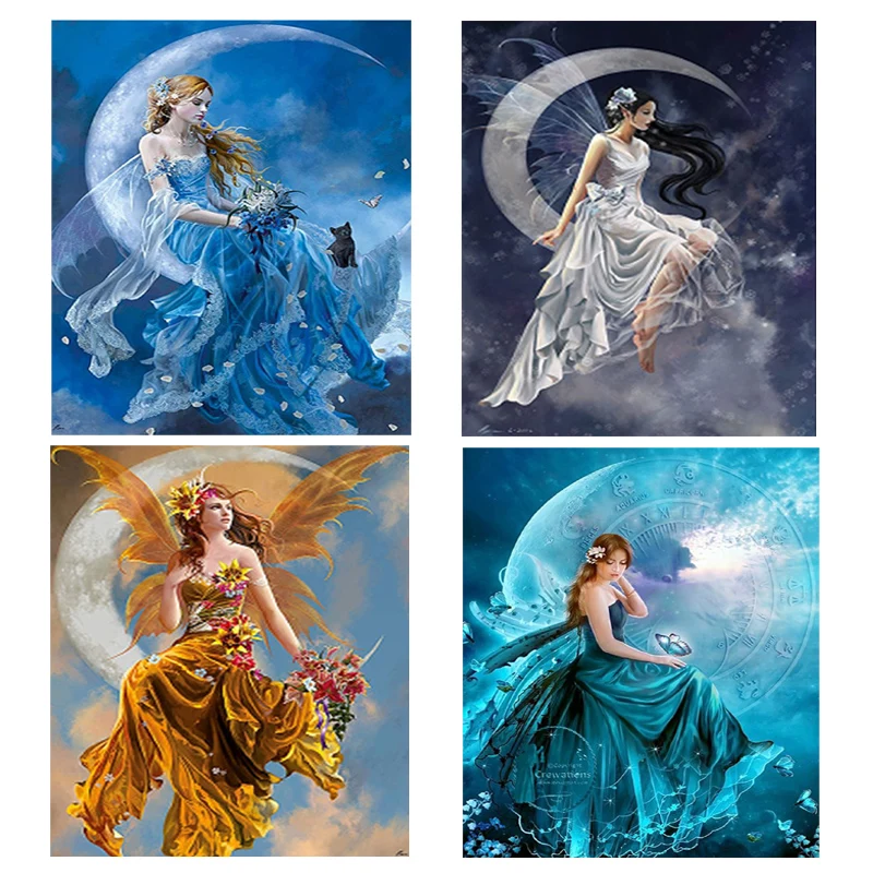 Алмазная вышивка портрет moon beauty 5d diy картина девушка Ангел круглая мозаика Набор