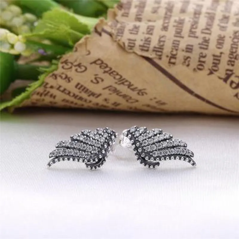925 Sterling Silver Angel Wings CZ Ear Climber Stud Earrings For Women Girls Jewelry Orecchini Aros Aretes Jacket oorbellen | Украшения и