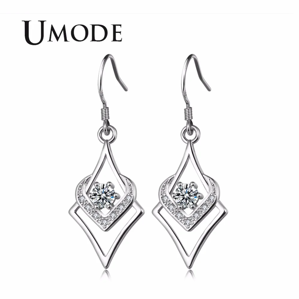 UMODE геометрическое сердце AAA+ прозрачный CZ винтажные Женские Висячие серьги корейские женщины моды аксессуары pendiente borla UE0418