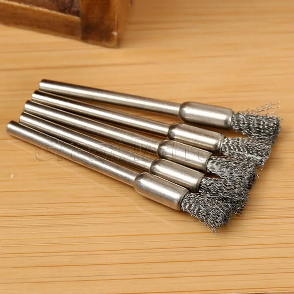 

dophee 5Pcs Mounted Wire Steel Pencil Brushes Wheel Mandrel Set Dremel Accessory for Rotary Tools 5mm Free Shipping High Quality