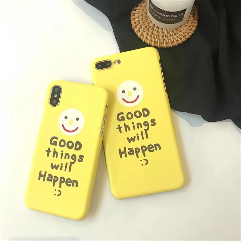 Телефона Чехлы для IPhone 6 6s 7 8 плюс милой улыбкой лицо письмо желтый Пластик X Чехол