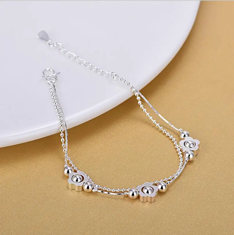 TJP New Fashion 925 Silver Women Bracelets Jewelry Cute Flower Girl Anklets For Bride Princess Wedding Accessories Bijou | Украшения и