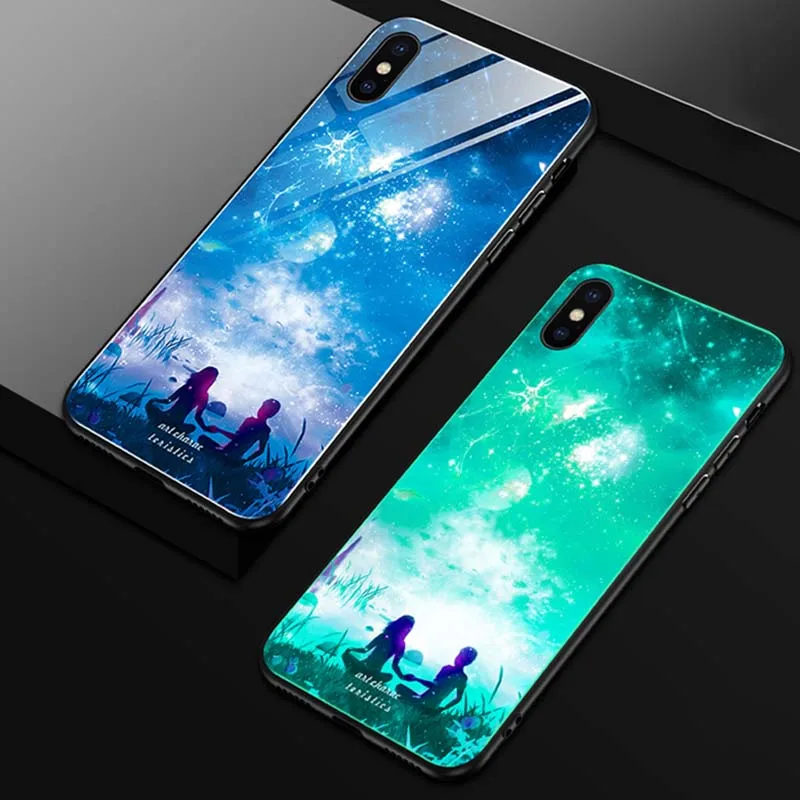 Светящийся стеклянный чехол для iPhone X XS MAX роскошный силиконовый телефона 7 8 Plus