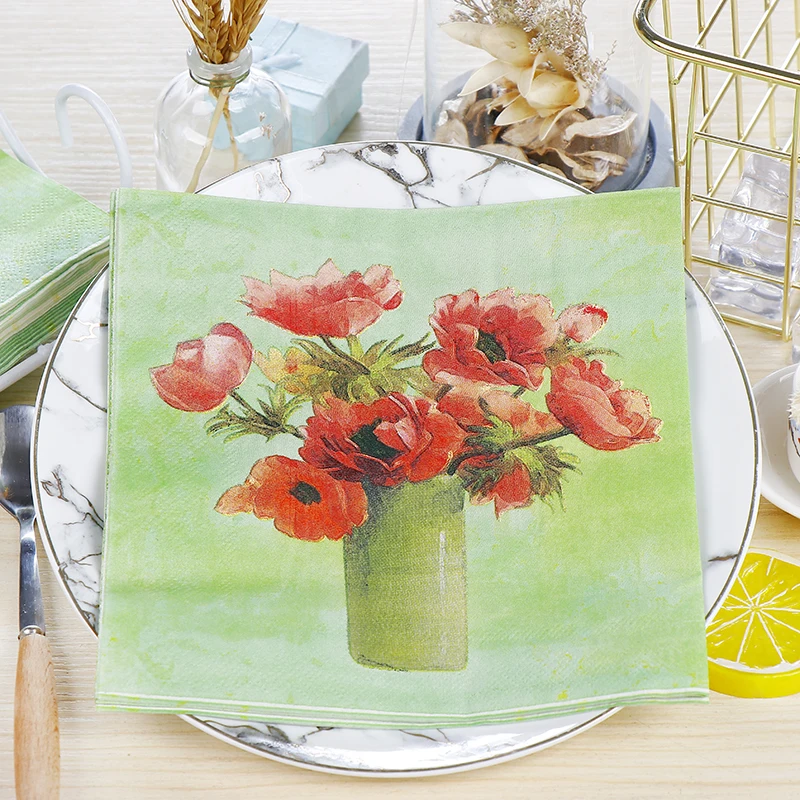 Винтажные зеленые цветочные вазы бумажные салфетки кафе и вечерние украшение в