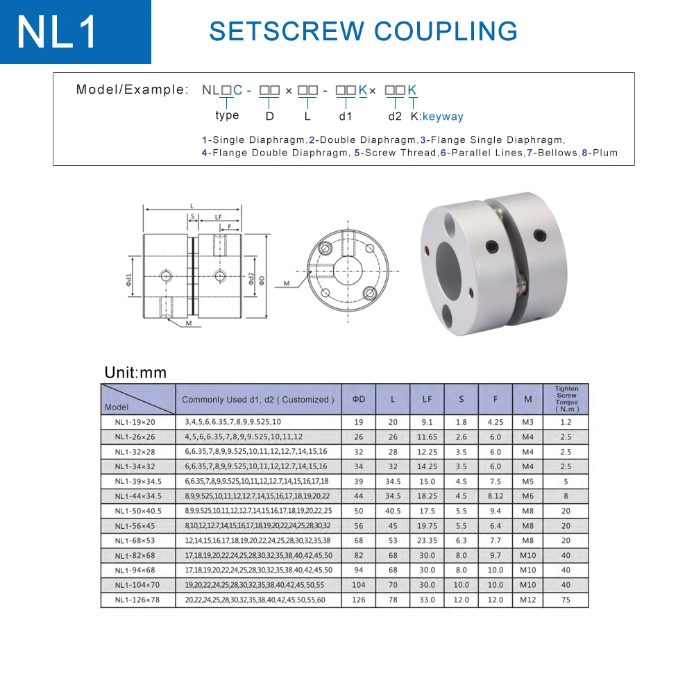 Noulei NL1 Setscrew Тип однодисковая муфта d26 мм 32 34 39 44 50 гибкая на заказ внутреннее