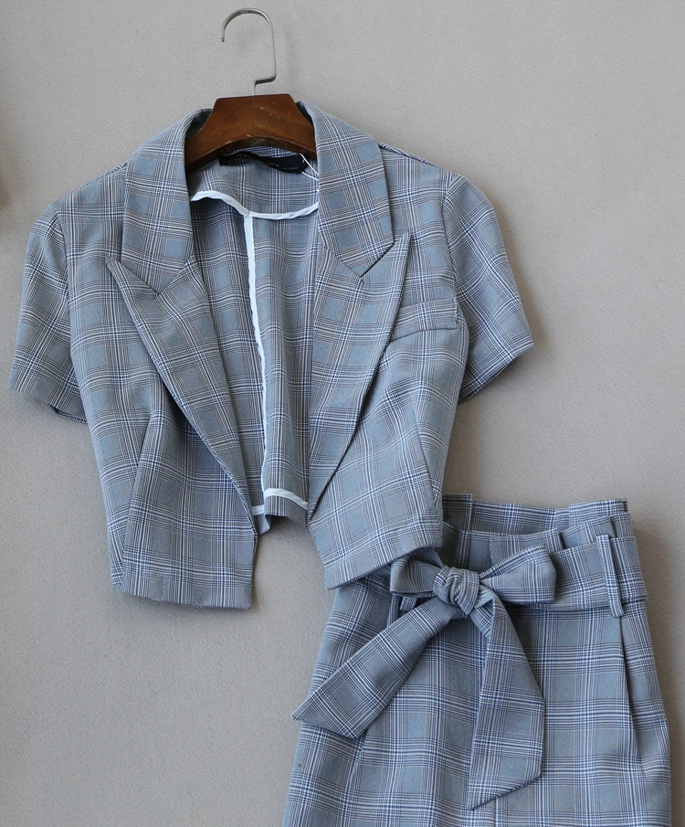 Модный клетчатый Костюм Женский Летний Новый повседневный комплект костюм с