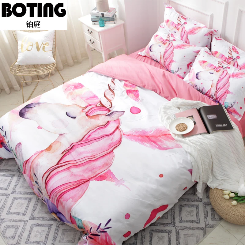 Мультфильм постельное белье с изображением единорога Комплект 3 предмета цветы