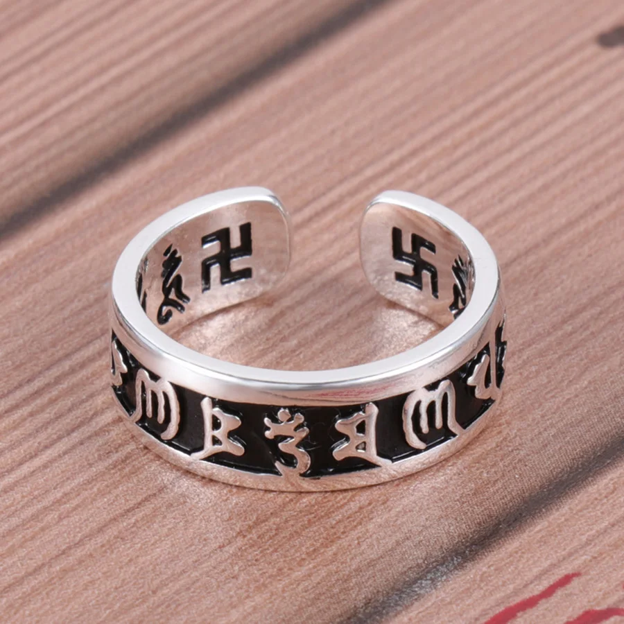 Посеребренные Винтаж вышивка тибетский Будда шесть слов мантровые кольца для