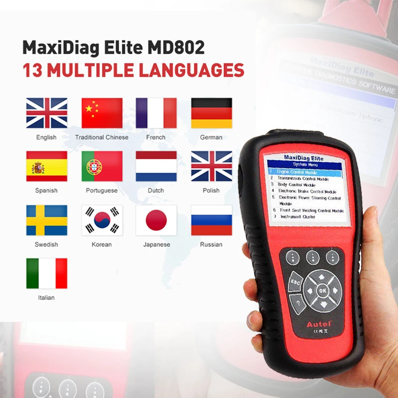 Autel MaxiDiag Elite MD802 сканер Automotivo полная система MD805 OBD OBD2 OBDII EOBD сканер для Au Ford Holden диагностический инструмент