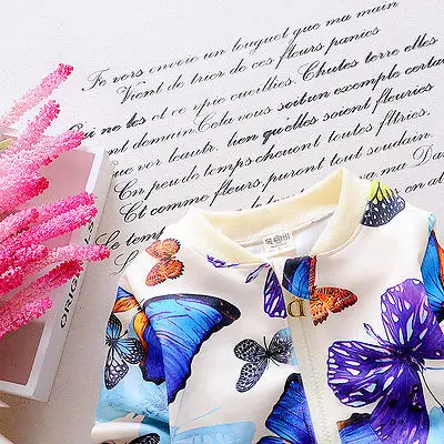 

New arrival Baby Toddler Kids Girls Clothes Butterfly Cardigan Tops+Pants Outfits Set