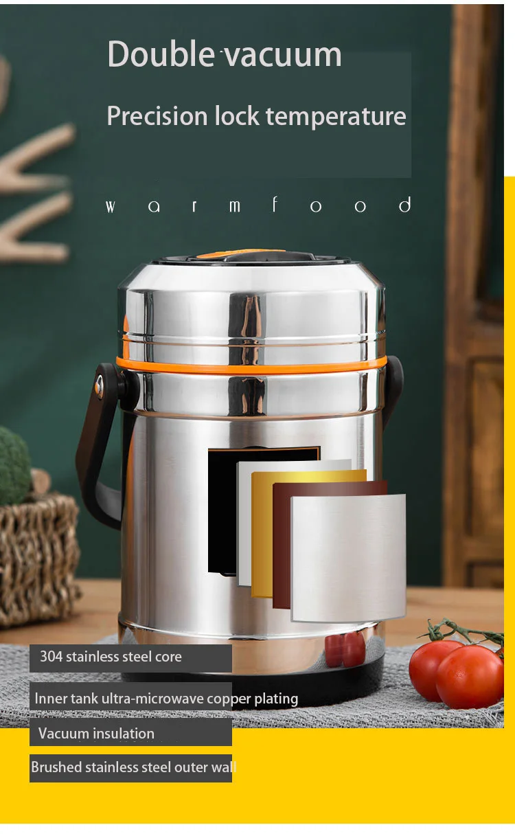 1.5L, 2L, 2.5L Ланч-бокс с вакуумной изоляцией 304 нержавеющая сталь большая емкость трехуровневая Студенческая коробка для завтрака для взрослых