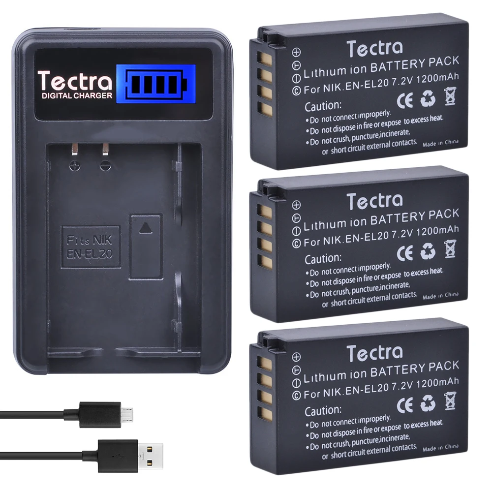 Tectra 3 шт EN EL20 ENEL20 L ion Bateria + LCD USB зарядное устройство для Nikon Coolpix A 1 AW1 J1 J2 J3 S1 V3 и MH 27 29|en