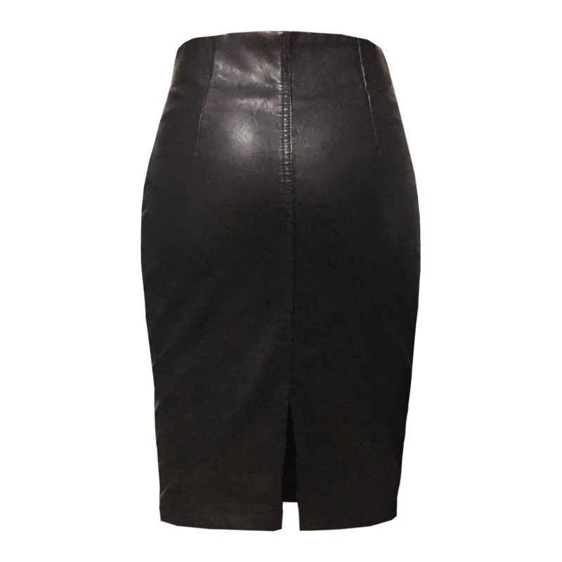 Женская юбка карандаш из ПУ кожи с разрезом и высокой талией|pencil skirt|fitted skirtmidi pencil