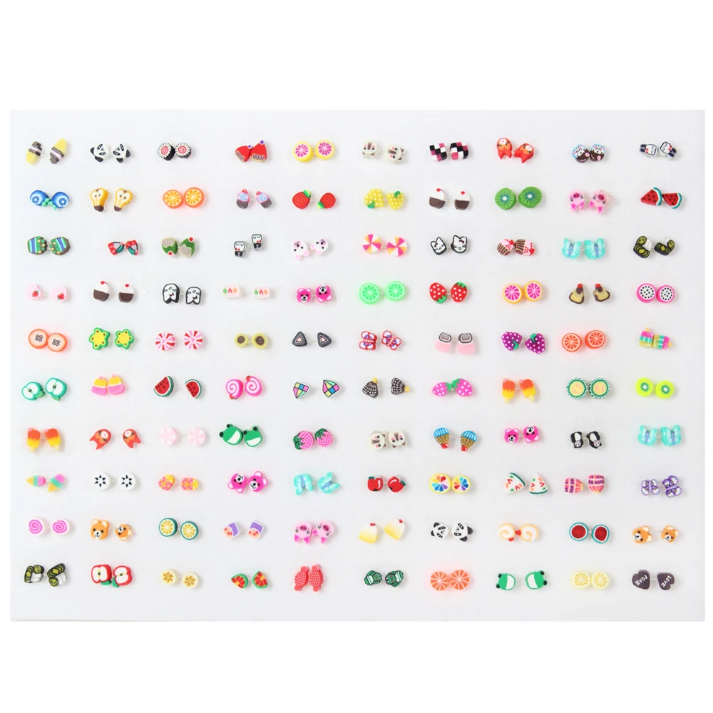 100pairs/set Acrylic Rhinestone Small Stud Earrings Set For Women Girls Gold Silver Color Geometric Flower Star Earring Jewelry | Украшения