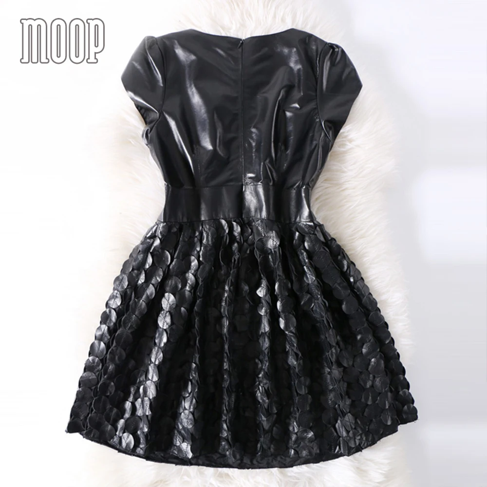Американский сексуальный черный натуральная кожа dress женщины dot pattern овчины Линии